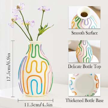 COTYNI Colored Lines Flower Vase for Modern Home Decor, Cute Vase for Decor, Unique Small Vase for C...