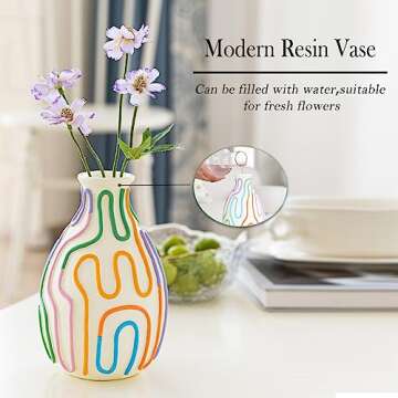 COTYNI Colored Lines Flower Vase for Modern Home Decor, Cute Vase for Decor, Unique Small Vase for Centerpieces, Modern Vase for Unique Home/Livingroom/Office Accent (1 Pack)