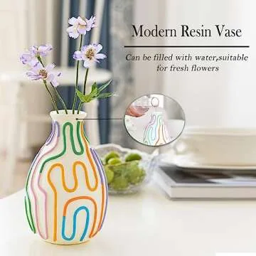 COTYNI Colored Lines Flower Vase for Modern Home Decor, Cute Vase for Decor, Unique Small Vase for Centerpieces, Modern Vase for Unique Home/Livingroom/Office Accent (1 Pack)