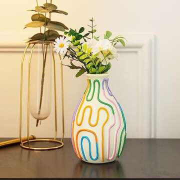COTYNI Colored Lines Flower Vase for Modern Home Decor, Cute Vase for Decor, Unique Small Vase for Centerpieces, Modern Vase for Unique Home/Livingroom/Office Accent (1 Pack)