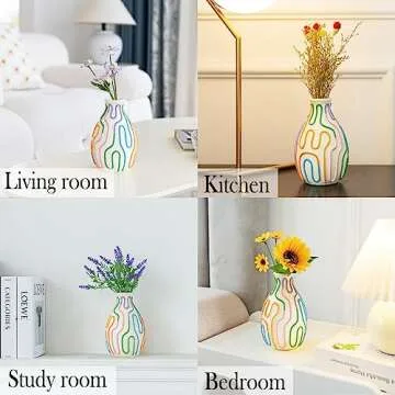 COTYNI Colored Lines Flower Vase for Modern Home Decor, Cute Vase for Decor, Unique Small Vase for Centerpieces, Modern Vase for Unique Home/Livingroom/Office Accent (1 Pack)