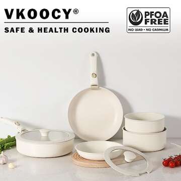 Vkoocy Non Stick Pot and Pan Set with Removable Handle, Ceramic Cookware Set Detachable Handle, Indu...