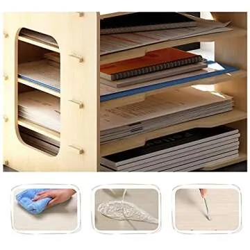 PUNCIA 7Tiers Lengthways Wood Office Paper Organizer for Desk Desktop File Holder Letter Tray Letter A4 Paper Sorter Document Book Magazine Mail Storage Rack Shelf Literature Organizer
