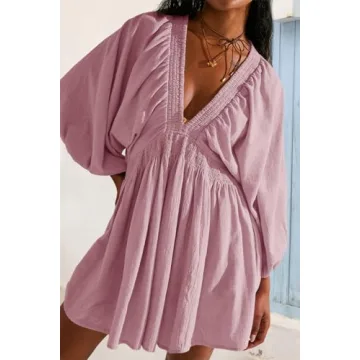 Fisoew Women's Deep V Neck Mini Dress with Pockets