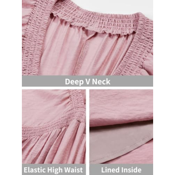 Fisoew Women's Deep V Neck Mini Dress with Pockets