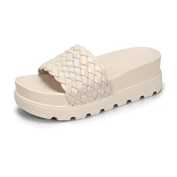 LUCKY STEP Women's Platform Sandals Wedge Woven Belt Flatform Slide Open Toe Casual Summer Beach Out...