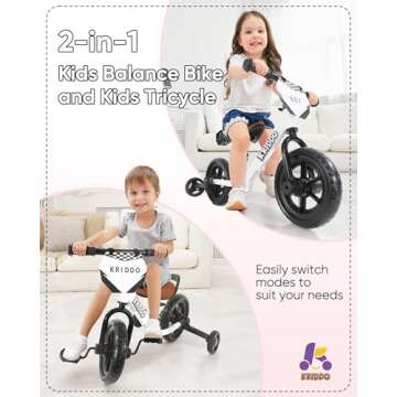 KRIDDO 2-in-1 Kids Tricycle and Toddler Balance Bike 2 Year Old, Detachable Pedals and Stowable Trai...