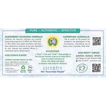Auromere Ayurvedic Herbal Toothpaste, Mint Free - Vegan, Natural, Non GMO, Fluoride Free, Gluten Fre...