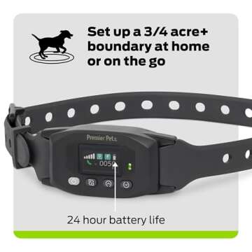 Premier Pet GPS Dog Fence Collar - Circular Wireless Boundary - Portable Wireless Dog Fence - Tone, Vibration & Static - Water-Submersible, Rechargeable, Up to 24 Hour Battery - No Subscription or App
