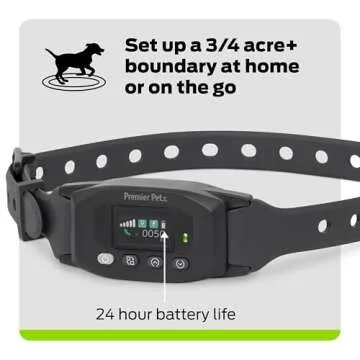 Premier Pet GPS Dog Fence Collar - Circular Wireless Boundary - Portable Wireless Dog Fence - Tone, Vibration & Static - Water-Submersible, Rechargeable, Up to 24 Hour Battery - No Subscription or App