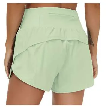 THE GYM PEOPLE Womens High Waisted Running Shorts Quick Dry Athletic Workout Shorts with Mesh Liner Zipper Pockets(Pale Green, Small)
