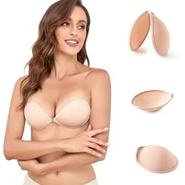 MITALOO Push Up Strapless Self Adhesive Plunge Bra Invisible Backless Sticky Bras Size C