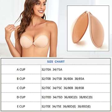 MITALOO Push up Strapless Self Adhesive Plunge Bra Invisible Backless Sticky Bras size C