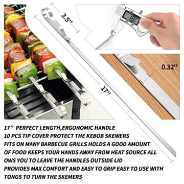 Kabob Skewers 17" Stainless Steel Long BBQ Barbecue Skewers, Flat Metal Kebob Sticks Wide Reusable G...