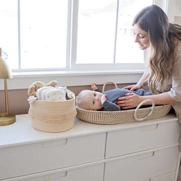 NaturalCozy 3-Piece Boho Decor Storage Basket Set – Cotton Rope Woven Baskets for Organizing! Small Baby Stuff, Shower, Gift Basket, Nursery Planter, Toy Shelves