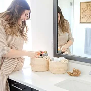 NaturalCozy 3-Piece Boho Decor Storage Basket Set – Cotton Rope Woven Baskets for Organizing! Small Baby Stuff, Shower, Gift Basket, Nursery Planter, Toy Shelves