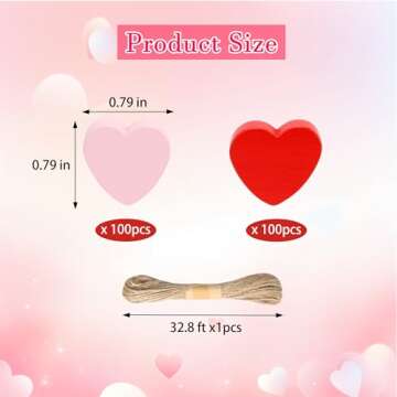 Lucleag 200 Pcs Valentine's Day Heart Wooden Beads, Red Pink Love Wood Beads DIY Crafts, Wooden Bead...