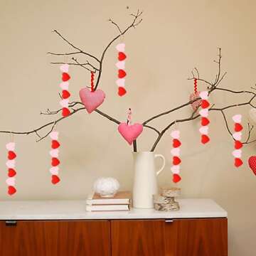 Lucleag 200 Pcs Valentine's Day Heart Wooden Beads, Red Pink Love Wood Beads DIY Crafts, Wooden Beads Ornament with Hemp Rope for Valentine's Day Wedding Mother's Day Decor Party Supplies