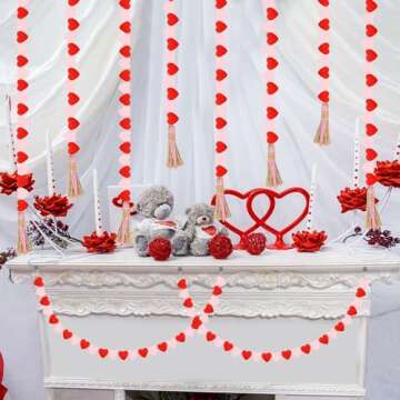 Lucleag 200 Pcs Valentine's Day Heart Wooden Beads, Red Pink Love Wood Beads DIY Crafts, Wooden Beads Ornament with Hemp Rope for Valentine's Day Wedding Mother's Day Decor Party Supplies