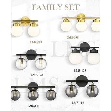 LMS Gold Bathroom Light Fixtures, 3 Light Globe Bathroom Vanity Lights with White Glass Shade, LMS-098