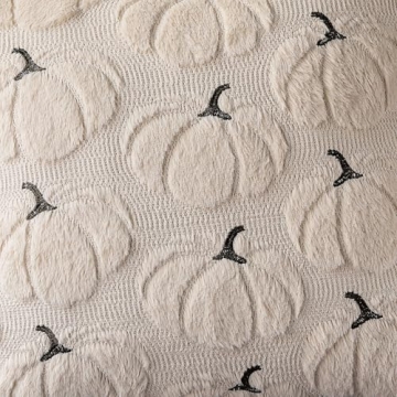 4TH Emotion Fall Pumpkins Decorative Pillow Covers 18x18 Set of 2, Beige Soft Plush Faux Fur Wool Fa...