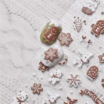 Christmas Nail Art Stickers 5D Realistic Relief White Nail Decals Snowflake Snowy House Cute Gingerbread Man Self Adhesive Nails Art Decoration Manicure Nail Charms 1Sheet