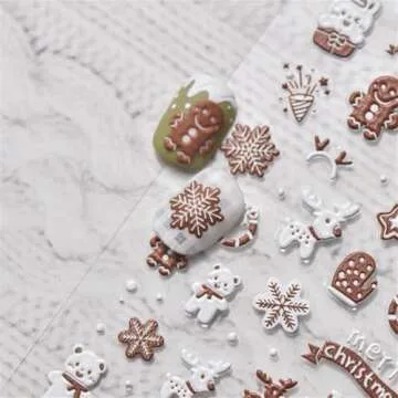 Christmas Nail Art Stickers 5D Realistic Relief White Nail Decals Snowflake Snowy House Cute Gingerbread Man Self Adhesive Nails Art Decoration Manicure Nail Charms 1Sheet