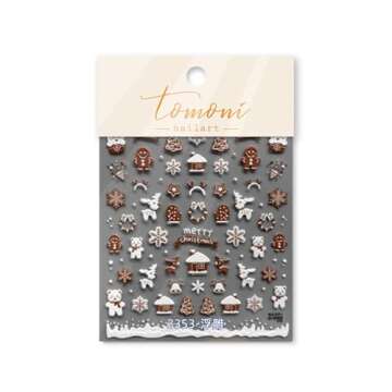 Christmas Nail Art Stickers 5D Realistic Relief White Nail Decals Snowflake Snowy House Cute Gingerbread Man Self Adhesive Nails Art Decoration Manicure Nail Charms 1Sheet
