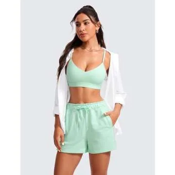 CRZ YOGA Butterluxe V-Neck Sports Bras for Women - Adjustable Thin Straps Padded Yoga Top Basic Wireless Camisole Mint Moment Medium