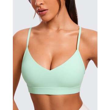 CRZ YOGA Butterluxe V-Neck Sports Bras for Women - Adjustable Thin Straps Padded Yoga Top Basic Wireless Camisole Mint Moment Medium