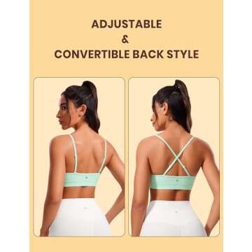 CRZ YOGA Butterluxe V-Neck Sports Bras for Women - Adjustable Thin Straps Padded Yoga Top Basic Wireless Camisole Mint Moment Medium