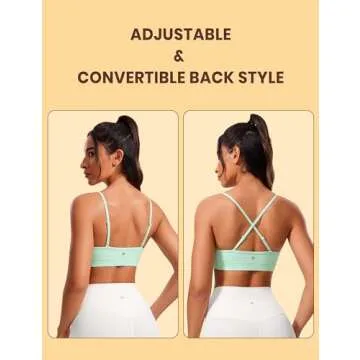 CRZ YOGA Butterluxe V-Neck Sports Bras for Women - Adjustable Thin Straps Padded Yoga Top Basic Wireless Camisole Mint Moment Medium