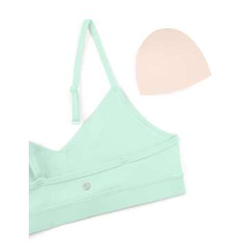 CRZ YOGA Butterluxe V-Neck Sports Bras for Women - Adjustable Thin Straps Padded Yoga Top Basic Wireless Camisole Mint Moment Medium