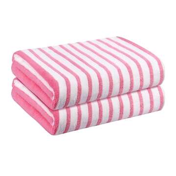 JML Microfiber Bath Towels, Quick Drying Beach Towel (2 Pack, 30" x 60") Cabana Stripe Absorbent Bath Towel Set for Adults, Travel, Summer, Sport, Swimming, Pool, Yoga, Camping, Microfiber StripePink