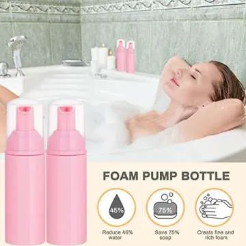 Koutoumor 10 PCS Refillable Travel Bottles, 2oz/60 ml Plastic Soap Foam Bottle, Empty Foaming Pump Dispenser, Dispensers for Hand Soap, Lash Cleanser, Shampoo (10 pcs, Pink)