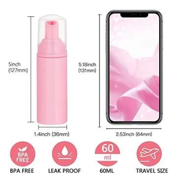 Koutoumor 10 PCS Refillable Travel Bottles, 2oz/60 ml Plastic Soap Foam Bottle, Empty Foaming Pump Dispenser, Dispensers for Hand Soap, Lash Cleanser, Shampoo (10 pcs, Pink)