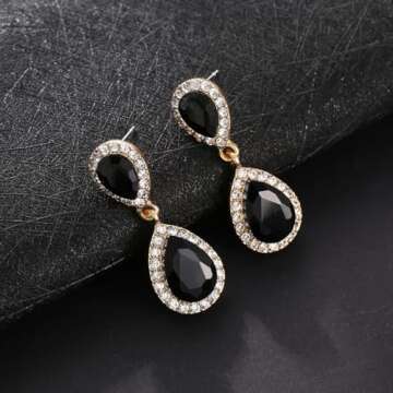 Elegant Black Vintage Rhinestone Teardrop Earrings for Women