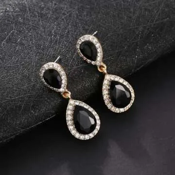 Elegant Black Vintage Rhinestone Teardrop Earrings for Women