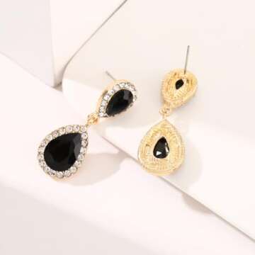 Elegant Black Vintage Rhinestone Teardrop Earrings for Women
