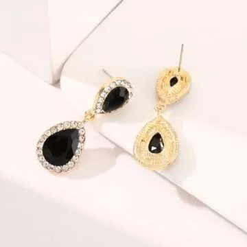 Elegant Black Vintage Rhinestone Teardrop Earrings for Women