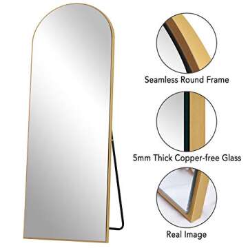 PexFix Full Length Mirror Arched, Floor Mirror 64''x21'' Full Body Mirror, Leaning Mirror with Stand-Gold