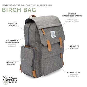 Parker Baby Co. Diaper Backpack - Large Diaper Bag with Insulated Pockets, Stroller Straps and Chang...