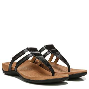 Vionic Women's Rest Elvia Toe Post Slide Sandal- Supportive Ladies Flip Flop Sandals That Include Three-Zone Comfort with Orthotic Insole Arch Support, Black 10 Medium
