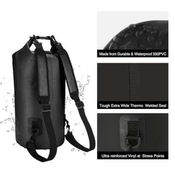 Piscifun Dry Bag, Waterproof Floating Backpack 10L with Waterproof Phone Case for Boating, Kayaking, Fishing, Black 10L