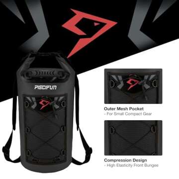 Piscifun Dry Bag, Waterproof Floating Backpack 10L with Waterproof Phone Case for Boating, Kayaking, Fishing, Black 10L