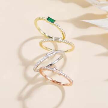 TIGRADE 1.5mm Eternity Ring Baguette Cubic Zirconia Anniversary Ring CZ Pave Wedding Band for Women ...