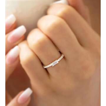 TIGRADE 1.5mm Eternity Ring Baguette Cubic Zirconia Anniversary Ring CZ Pave Wedding Band for Women Size 3-12