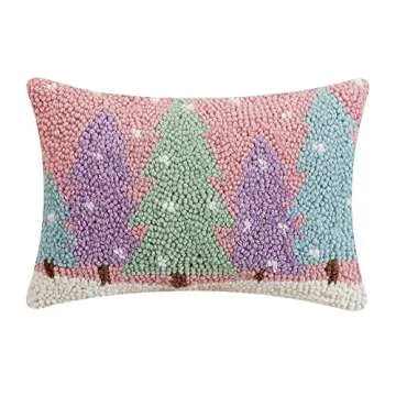 Peking Handicraft Snowy Bright Forest Christmas Polyfill Hook Throw Pillow, 12-inch Square, Wool and...