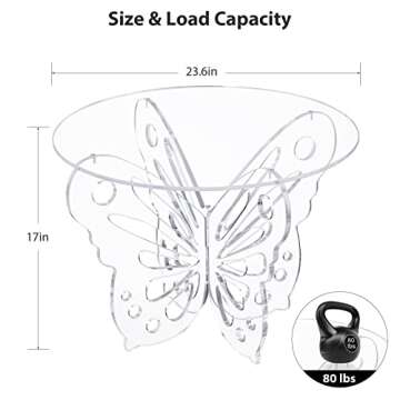 HMYHUM Acrylic Small Coffee Table, 23.5" D x 23.5" W x 14.2" H, Round Modern Living Room Table, Butterfly Shaped Base, Easy Assembly, Clear