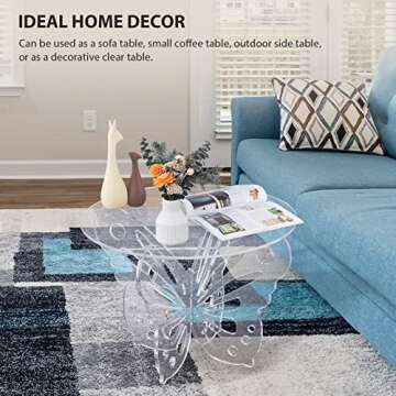 HMYHUM Acrylic Small Coffee Table, 23.5" D x 23.5" W x 14.2" H, Round Modern Living Room Table, Butterfly Shaped Base, Easy Assembly, Clear